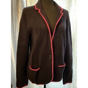 Talbots Women's L Blazer Sweater Single Button Navy Blue + Pink Jacket